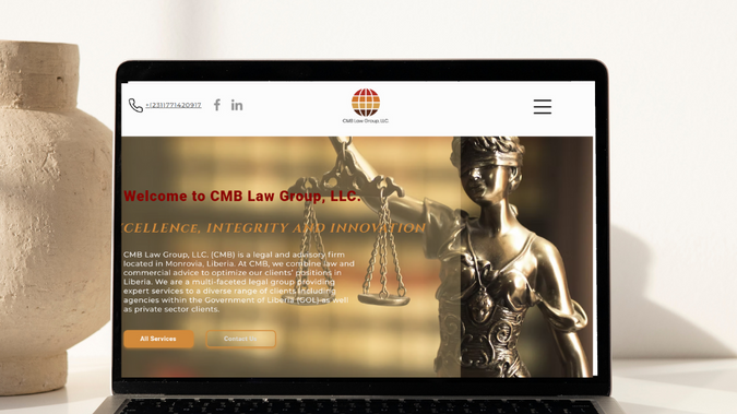 CMB Liberia: The UX House developed a sleek and authoritative website for CMB Law, a leading legal firm in Liberia. We designed all pages to clearly communicate their legal services and expertise, ensuring a professional tone and easy navigation. With structured layouts and strong visual hierarchy, we brought clarity to complex content and connected their domain to launch a credible online presence that aligns with their firm's reputation.
