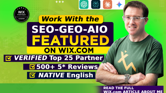 Visit My Personal Website - SEO For Wix: This is my personal Wix website (www.seoforwix.com) through which I offer SEO  GIO AIO services directly to clients.