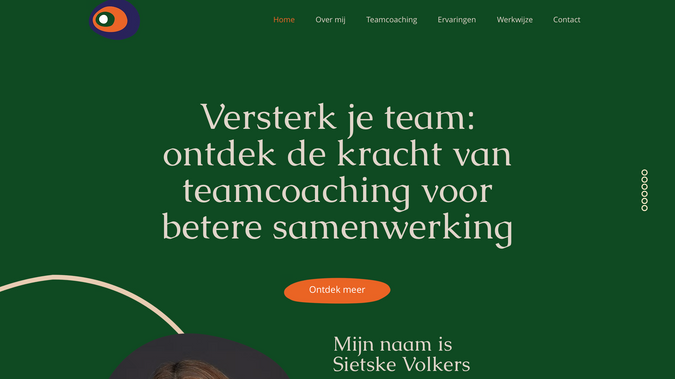 Sietske Volkers Teamcoaching: Webdesign and development for one-page website.

For this project I created a secondary color scheme, gradient, shapes based on the logo, typography and a complete design and development for one-pager.