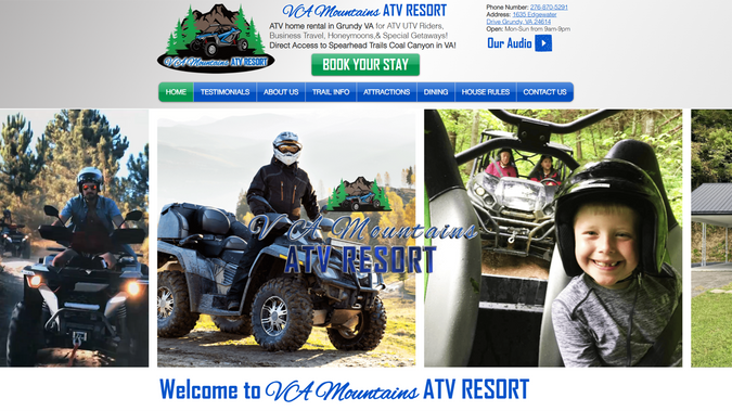 VA Mountains ATV: Custom ATV Lodge Vacation Home House Rental Wix Website Design & SEO (Custom Website Development)