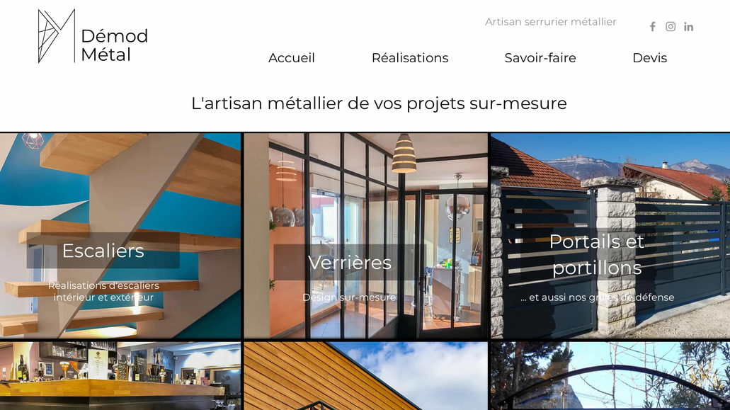 Démod Métal : Démod Métal est spécialisée dans la fabrication sur mesure de pièces métalliques. Cette entreprise Domenoise a fait appel à 24-7 pour migrer son ancien site web WordPress vers le CMS Wix. Cette refonte a permis d'offrir une expérience utilisateur plus simple et intuitive mais également de faciliter la gestion du site internet.