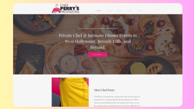 Executive Chef | Culinary | Meal Prep: Slake Marketing worked with Chef Perry Pollaci to design a modern, SEO-optimized website tailored to his private chef services. The website highlights his expertise in crafting personalized dining experiences, from private chef services in Los Angeles to boutique dinner parties in Beverly Hills. With an intuitive booking system, user-friendly navigation, and compelling service descriptions, the site simplifies the customer journey, making it easy for clients to book and inquire.

The website's SEO strategy targets high-impact keywords like "Private Chef Los Angeles" and "Personalized Meal Prep," ensuring Chef Perry's services appear prominently in search results. By showcasing testimonials, detailed menus, and high-quality photography, the site builds trust and credibility.

This expertly designed website is not only a marketing tool but a sales driver. It helps Chef Perry grow his business by increasing visibility, attracting high-value clients, and driving bookings. Slake Marketing's design approach ensures long-term growth and a strong digital presence in a competitive market.