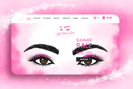 Kat Mink Lashes: Custom website design, custom graphics, custom UX and UI design. Beautiful lash website that sells lashes, lash washers, and much more.