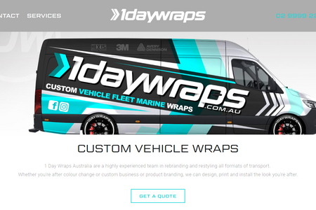 1DayWraps Australia: 1DayWraps https://www.1daywraps.com.au/ needed a visual, scrolling homepage and design that really highlighted their custom vehicle and boat wrap designs.  We incorporated a subtle header design, image categories, a video strip and limited footer.