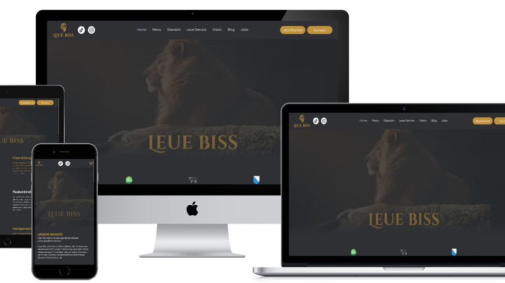 Leue Biss: Für LeueBiss wurde eine moderne, mobiloptimierte Website auf Basis von Wix erstellt. Sie umfasst Seiten für Speisekarte, Standorte, Catering, Team, Bewertungen und Bewerbungen. Zusätzlich wurden SEO-Texte, ein CMS für Standort-Updates, ein Bewertungsformular und DNS-Anpassungen zur Domainintegration umgesetzt. Design und Struktur wurden auf Foodtruck-Branding und Eigenpflege ausgerichtet.
