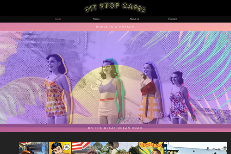 Pit Stop Cafes: We developed this vibrant site to be viewed mainly on mobile.  With vintage surf vibes and American Diner highlights, it spells F U N. Just like the cafes. 