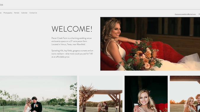 The Pecan Creek Farm: Wedding and Event Venue. The owners had already designed the project. I was hired to help them add some apps and finish the design.