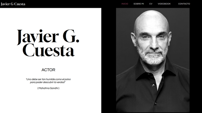 Javier G Cuesta | Actor · Videobook y Portfolio: ✨🎬Javier G. Cuesta | Actor · Videobook y Portfolio ✨

Javier G. Cuesta es actor y la interpretación ocupa un lugar central en su trayectoria profesional. Su web reúne su recorrido, materiales audiovisuales, fotografías, proyectos y experiencias vinculadas al mundo de la interpretación.

El sitio web presenta de forma visual y ordenada su perfil profesional, facilitando el acceso a los diferentes materiales que permiten conocer su trabajo y evolución como intérprete:
— Trayectoria y presentación personal
— Currículum profesional
— Videobook y material audiovisual
— Portfolio fotográfico
— Escenas e interpretaciones
— Información y contacto profesional

📱 Diseño responsive y adaptable a todos los dispositivos
📂 Estructura clara para facilitar la navegación entre contenidos
🎬 Integración de videobook, portfolio y escenas
📸 Presentación visual del perfil y trayectoria profesional
📬 Formulario y vías de contacto para propuestas profesionales
🌐 Integración con redes sociales y plataformas audiovisuales
♿ Enfoque accesible, cuidando la experiencia de usuario
🔧 Sitio diseñado y desarrollado en Wix Studio
