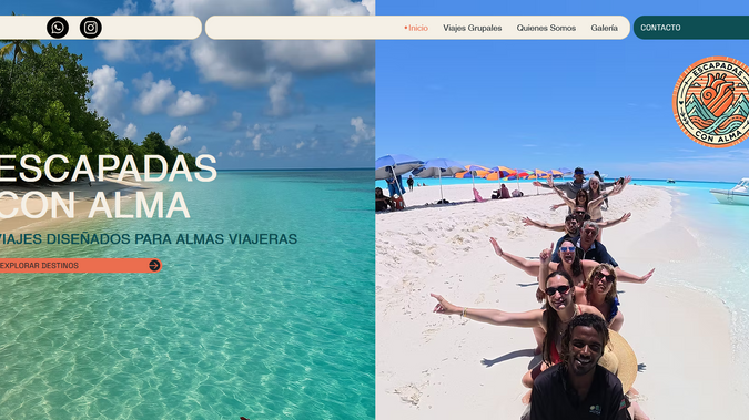 Escapadas Con Alma · Viajes diseñados para almas viajeras: ✈️🌍 Escapadas con Alma — Agencia de Viajes Experienciales ✨

Una agencia boutique especializada en viajes transformadores y rutas exclusivas para mujeres, familias y viajeros que buscan algo más que un destino: una experiencia auténtica.

La web transmite su esencia: diseñar viajes con propósito, donde cada itinerario combina cultura, aventura y conexión, con un enfoque cercano y humano. Su arquitectura clara y visual inspira confianza y facilita la navegación:

🌴 Diseño responsive optimizado para PC, tablet y móvil
🧳 Formularios de contacto y reserva directa de plazas
🔍 SEO básico implementado para mayor visibilidad en buscadores
🌐 Integración con redes sociales para seguir novedades y destinos
♿ Enfoque en accesibilidad y usabilidad para garantizar una experiencia fluida
🏝️ Diseñada y desarrollada en Wix Studio