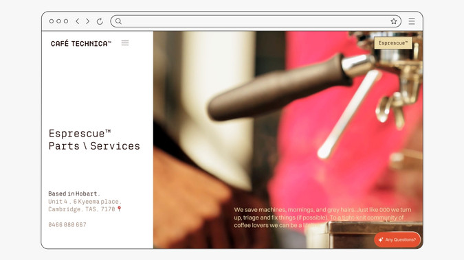 Cafe Technica: Brand strategy and E-commerce for spare parts for coffee machines | Hobart, Australia
The work got several awards including Awwwards Honors
