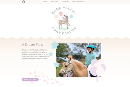 Pony Parties!: Website to promote a pony party business - yes that's a thing! :)
Uses soft feminine colours & animation to best represent the magical feeling for children that is part of the pony party experience.