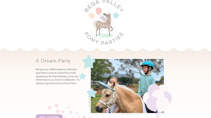Pony Parties!: Website to promote a pony party business - yes that's a thing! :)
Uses soft feminine colours & animation to best represent the magical feeling for children that is part of the pony party experience.