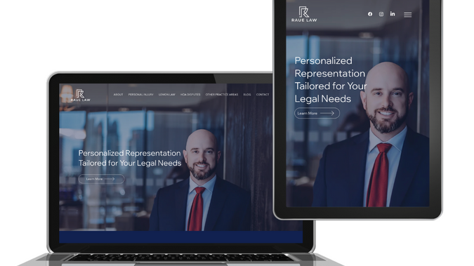 Raue Law: Brand Implementation, complete website design using Wix Studio.