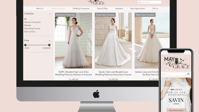 eCommerce Wedding Retailer: Providing eCommerce solutions for May & Grace Bridal Boutique.  Ongoing training and support to allow the client to manage their business online.