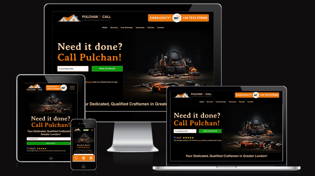Pulchan OnCall: A friend introduced me to Roan Pulchan, a London-based handyman pursuing the trade part-time alongside his full-time job. Initially, Roan's outreach was limited to distributing leaflets locally without any digital footprint.

During our conversations, we explored transforming his side job into a reputable brand through a professional Wix website. We began from the ground up, engaging in thorough discussions to capture the essence of his services before launching his online platform.

From the outset, I managed his Google AdWords campaigns, and over three years, this strategic online presence has garnered Roan a diverse clientele, ranging from private residents to corporate entities. Today, 'Pulchan On Call' stands as a bustling, thriving business, boasting a robust team of skilled tradespeople ready to tackle any task in homes or offices across London.