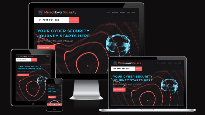 Micronova Security: MicroNova Security, a cybersecurity firm, caters to small businesses, offering cost-effective measures to safeguard their data, devices, and systems. Anthony, the company's owner, commissioned a website that exudes energy and modernity, articulated through a dynamic interplay of bright and dark hues.

For MicroNova's site, I pioneered the use of a "quick response bar" that remains fixed at the bottom of the mobile display. This feature, exclusive to mobile users, streamlines communication by enabling visitors to call, send a Whatsapp message, or email the business with just one tap from the website. This innovative function turned out to be exceptionally effective, leading to an uptick in lead generation. Encouraged by this success, I began to incorporate the quick response bar into the websites of other clients, many of whom now report similar satisfaction and improved engagement.