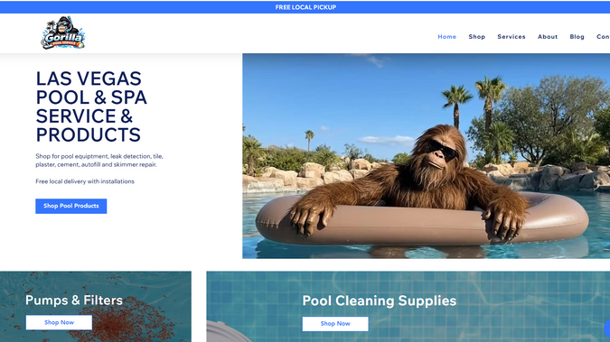 Gorilla Pool Service: Gorilla Pool Service — Website Redesign

Gorilla Pool Service runs a dual-revenue operation in Las Vegas — professional pool maintenance and repair alongside an eCommerce store selling equipment, chemicals, and supplies. We rebuilt the site on Wix with a clear dual-pathway homepage, organized product categories, streamlined checkout, and a dedicated services page with strong estimate CTAs — making it easy for any visitor to find exactly what they came for.

The result is a cohesive online presence that sells product and books service calls simultaneously. Whether a Las Vegas homeowner needs a weekly maintenance tech or a replacement Pentair filter, the site moves them toward conversion without friction. Two revenue streams. One experience. Dialed in.