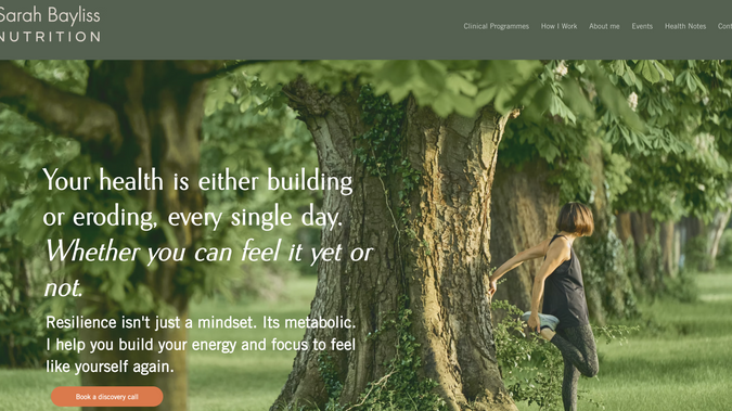 Sarah Bayliss Nutrition: Migration of website with re-design of branding and UX to Wix Studio. 
Included Blog migration & Events Management System addition