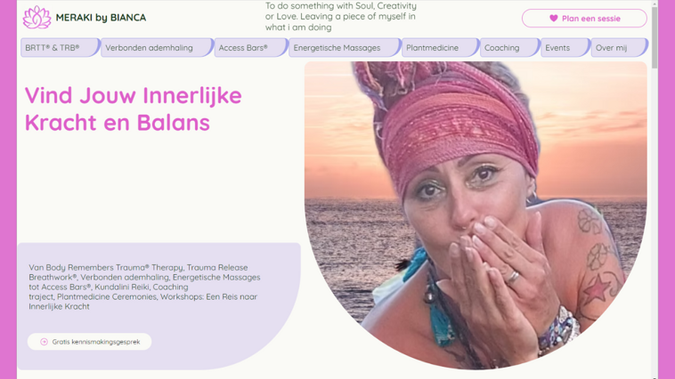 Meraki by Bianca: Meraki by Bianca is an ambitious project for a specialist in therapy using patented breathing techniques, massages, Kundalini Reiki, herbal medicine and coaching. An individual style and logo have been created. An adaptive website has been developed in WIX Studio. Domain and business email are connected and configured. Collaboration on updating and supporting the website continues.