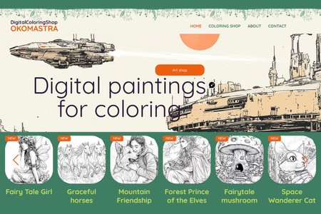  Digital Coloring Shop OKOMASTRA: Development of an online store for selling digital images for coloring OKOMASTRA. Web design, web shop, eCommerce settings, payment connection, SEO, feedback form and social networks.