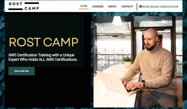 Rost Camp: A mentor from Amsterdam, holder of all AWS Certificates, approached us with the task of a complete website redesign. A new website was created with online services, online booking, payment connection and ZOOM for video conferences. Full SEO setup and connection to Google Search Console were also completed.