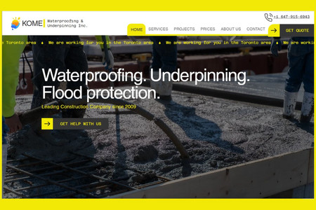 KOME Waterproofing & Underpinning Inc.: A Canadian company, KOME Waterproofing & Underpinning Inc., approached us with a request to improve SEO. A comprehensive approach was recommended: website redesign and SEO settings. Advanced website was created. The result exceeded the client's expectations. We got 5* Review