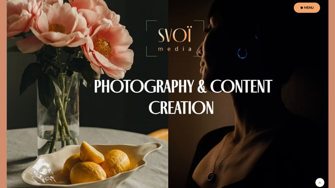 Svoi Media: Portfolio Website for Svoi Media. A clean, elegant portfolio website created for a professional photographer from Canada to showcase the Svoi Media brand. The goal was to highlight the diversity of photo sessions and let the work speak for itself. The design puts the spotlight on visuals, with a smooth gallery experience, a contact form for client inquiries, and SEO setup to support visibility and growth.