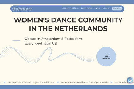 Dance Studio SHEMUSE: Project: Dance Studio SHEMUSE. An advanced website was developed for Dance Studio SHEMUSE based on their brand guidelines. The site features a class schedule, online booking and payment system, and optimized SEO. Automated email notifications were set up, including feedback options and WhatsApp integration.