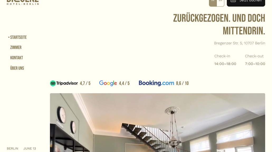 Bregenz Hotel Berlin: This project showcases our expertise in delivering a sleek, user-friendly website for Hotel Bregenz Berlin, a charming hotel in Germany. We focused on creating an intuitive, multi-language platform that's both stylish and highly functional. The design features a consistent, calm yet modern aesthetic, ensuring easy navigation for guests and seamless content management for hotel staff. Crucially, the site is fully GDPR-ready and SEO-optimized, designed to attract more potential guests looking for Berlin hotels and significantly enhance the hotel's online visibility.