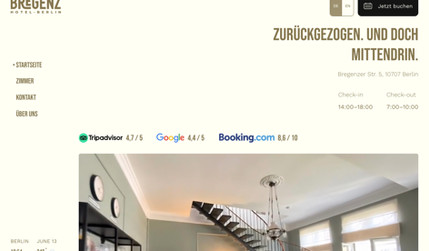 Bregenz Hotel Berlin: This project showcases our expertise in delivering a sleek, user-friendly website for Hotel Bregenz Berlin, a charming hotel in Germany. We focused on creating an intuitive, multi-language platform that's both stylish and highly functional. The design features a consistent, calm yet modern aesthetic, ensuring easy navigation for guests and seamless content management for hotel staff. Crucially, the site is fully GDPR-ready and SEO-optimized, designed to attract more potential guests looking for Berlin hotels and significantly enhance the hotel's online visibility.