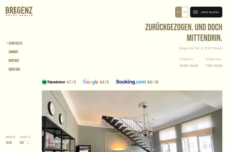 Bregenz Hotel Berlin: This project showcases our expertise in delivering a sleek, user-friendly website for Hotel Bregenz Berlin, a charming hotel in Germany. We focused on creating an intuitive, multi-language platform that's both stylish and highly functional. The design features a consistent, calm yet modern aesthetic, ensuring easy navigation for guests and seamless content management for hotel staff. Crucially, the site is fully GDPR-ready and SEO-optimized, designed to attract more potential guests looking for Berlin hotels and significantly enhance the hotel's online visibility.