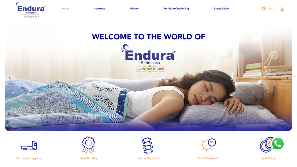ENDURA MATTRESS: EnduraProducts.in is the official eCommerce and brand showcase website for Endura Mattresses, a leading name in the Indian mattress industry known for its commitment to comfort, innovation, and durability. Developed end-to-end by FineShape Works, this project was designed to bring the premium quality and diverse offerings of Endura to the digital forefront — blending usability, aesthetics, and performance into a seamless shopping experience.

The core goal of the project was to create a clean, conversion-optimized platform that effectively communicates Endura’s brand value, showcases its wide range of products, and builds trust through thoughtful design and strategic content. From orthopedic and memory foam mattresses to latex and hybrid models, each product needed to be positioned with strong visual storytelling and persuasive benefits.