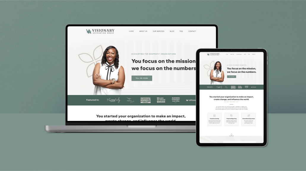 Visionary Accounting Group: Purpose: To refresh the company to have a more soft, neutral brand prior to building a new website to provide information on available services and company information. The purpose of the website is to connect nonprofit organizations with the resources best suited for their needs, as well as information on the accounting processes to ease general concerns related to nonprofit organizations.