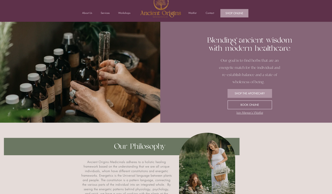 Ancient Origins: Digital platform for this Herbalist & Energy Worker, including a Shopify site, online booking, and email newsletter support.