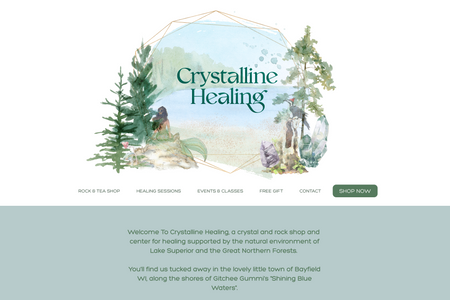 Crystalline Healing: Custom website for this Crystal Shop & Healing Center, including a Shopify site, online booking and email newsletter support.