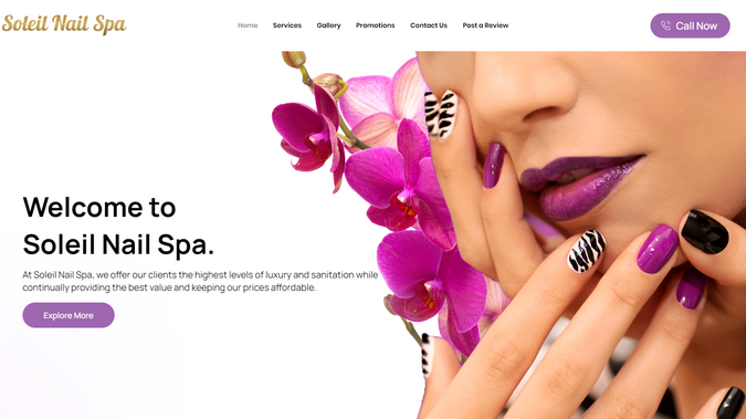 Solielnailspa: Nail Spa website design completely build on editor X with complete responsiveness