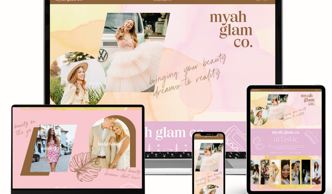 Myah Glam Co.: Complete custom website design for a Bridal Beauty Company. 

This website was a little bit more fun and whimsical than the clean, modern designs we are known for but we feel as though it reflects our ability to be creative and flexible with our designs. 

We love thinking outside the box and creating websites that show off a client's unique personality. 