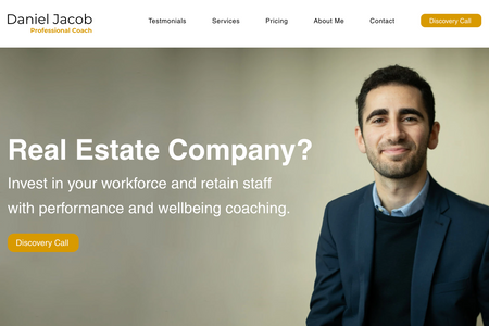 Dan Jacob Coaching: Daniel Jacob is a professional coach who works specifically with UK based real estate companies. He recently set up his coaching business and needed a professional website that would help him market his services. As Daniel's business is all gaining trust and building strong relationships with corporate clients, I needed to create a colour palette and site design that was both professional and welcoming.