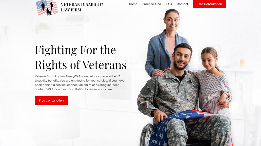 Veteran Disability: A website designed for a Veteran Disability Law Firm that helps secure VA disability benefits.