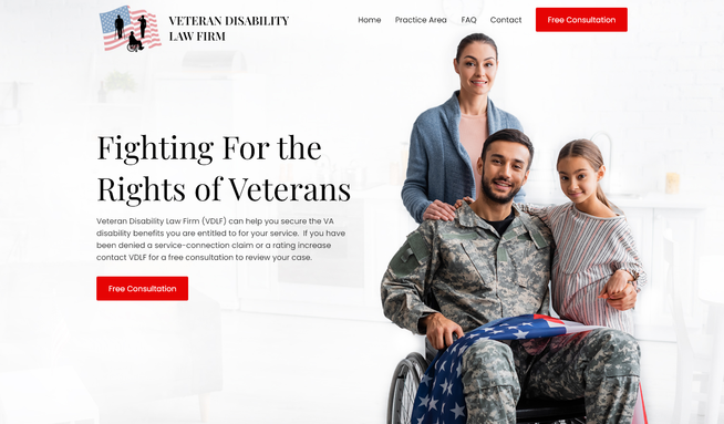 Veteran Disability: A website designed for a Veteran Disability Law Firm that helps secure VA disability benefits.