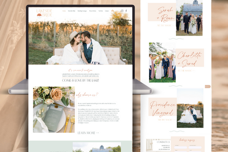 Lakeside Bride Wedding Planning: A portfolio-focused website for Lakeside Bride, a destination event and wedding planning company based in Southeastern Wisconsin. Home, About, Packages, Portfolio, and Contact pages allow potential clients to get to know and trust the Lakeside Bride team and their offerings and reach out to them with booking inquiries.