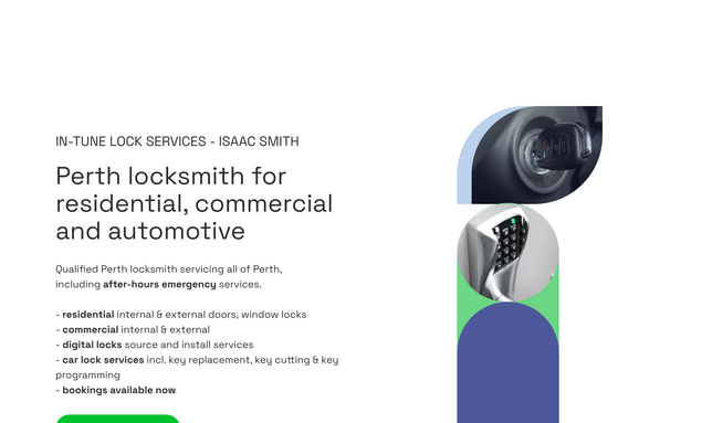 In-Tune Lock Service: Custom Wix website design and development for locksmith In Tune Lock Service.

Key Focus points
- after hours lead generation
- automotive leads generation
- gain entry lead generation
