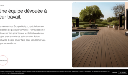 Groupe Bellyco: On the Groupe Bellyco website, I focused on crafting a professional and accessible design to clearly outline the company's specialized services in patio and balcony construction. Key elements include a clean, structured layout with intuitive navigation that directs visitors effortlessly to service descriptions, company values, and contact information. The website also features a responsive design to ensure a seamless experience on both desktop and mobile devices, along with visually appealing imagery that highlights the quality and detail of the workmanship.