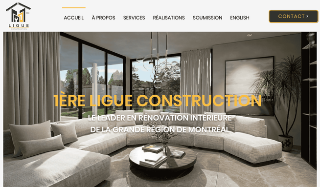 1ère ligue Construction: Conception d'une page web optimisée pour l'obtention de demandes de soumission à Montréal.