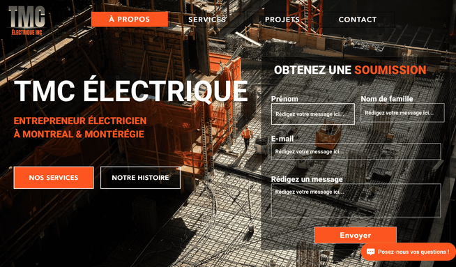 TMC Électrique: Conception d'une page web optimisée pour l'obtention de demandes de soumission sur la rive-sud de Montréal.