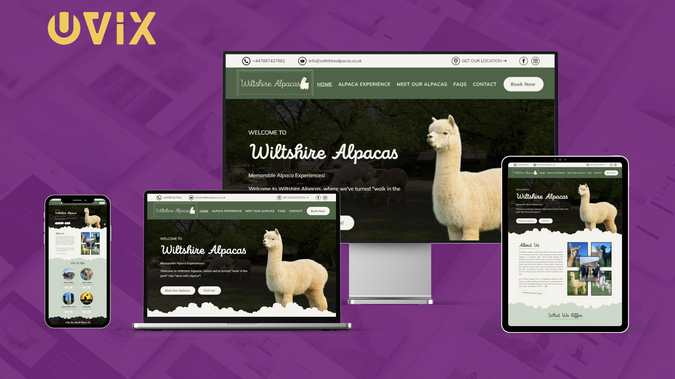 Wiltshire Alpacas: I had the pleasure of redesigning the website for Wiltshire Alpacas, where every visit is a chance to "strut with an alpaca." Chris approached me to revamp the site, as the previous version lacked professionalism and felt like templated work. I crafted a fully custom design optimized for both desktop and mobile, delivering a polished and engaging online presence. The new website beautifully captures the unique charm of Wiltshire Alpacas and leaves a lasting impression.