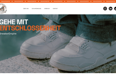 SneakerEmpire: Für Sneaker Empire haben wir eine moderne und kreative Website entwickelt, die die Leidenschaft für Sneaker-Restaurierung und individuelles Airbrush-Design authentisch vermittelt. Mit einem klaren, urbanen Design und einer übersichtlichen Struktur ermöglicht die Seite Besuchern, sich schnell über die angebotenen Services zu informieren und direkt Kontakt aufzunehmen. Die Website spiegelt den innovativen Ansatz von Sneaker Empire wieder, bei dem jedes Paar zu einem individuellen Kunstwerk wird – perfekt für Sneaker-Enthusiasten, die ihren Lieblingsstücken neues Leben einhauchen möchten.