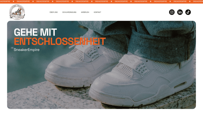 SneakerEmpire: Für Sneaker Empire haben wir eine moderne und kreative Website entwickelt, die die Leidenschaft für Sneaker-Restaurierung und individuelles Airbrush-Design authentisch vermittelt. Mit einem klaren, urbanen Design und einer übersichtlichen Struktur ermöglicht die Seite Besuchern, sich schnell über die angebotenen Services zu informieren und direkt Kontakt aufzunehmen. Die Website spiegelt den innovativen Ansatz von Sneaker Empire wieder, bei dem jedes Paar zu einem individuellen Kunstwerk wird – perfekt für Sneaker-Enthusiasten, die ihren Lieblingsstücken neues Leben einhauchen möchten.